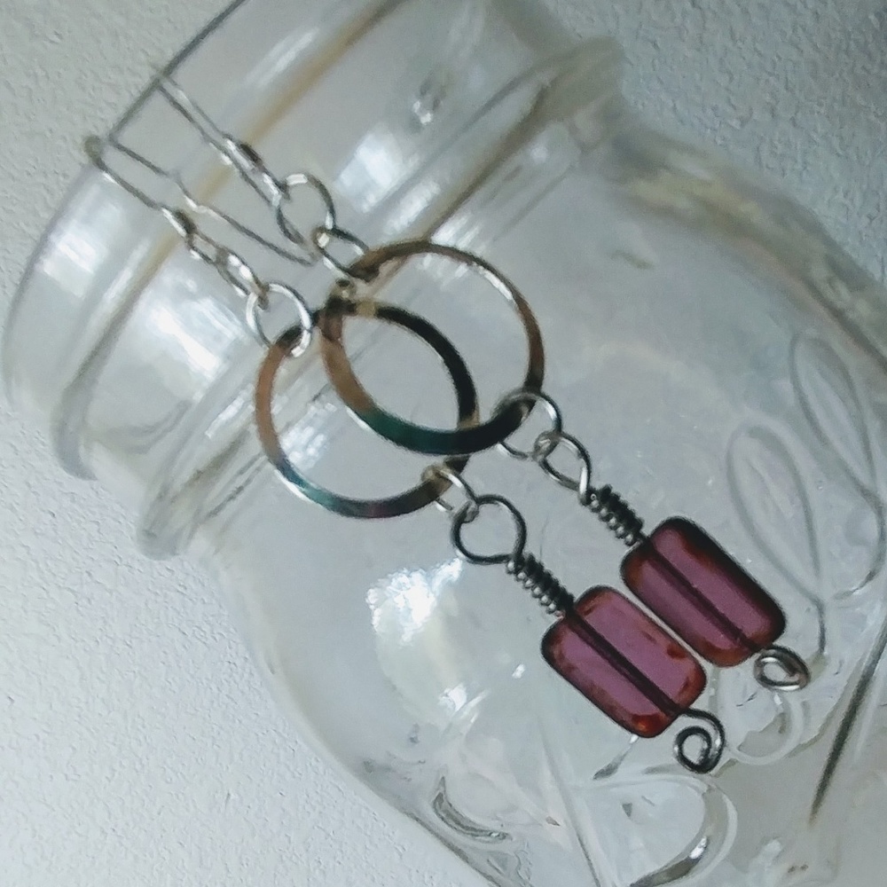 🚫SOLD🚫 Silver Hoops & Amethyst Glass - Picture 6 of 7